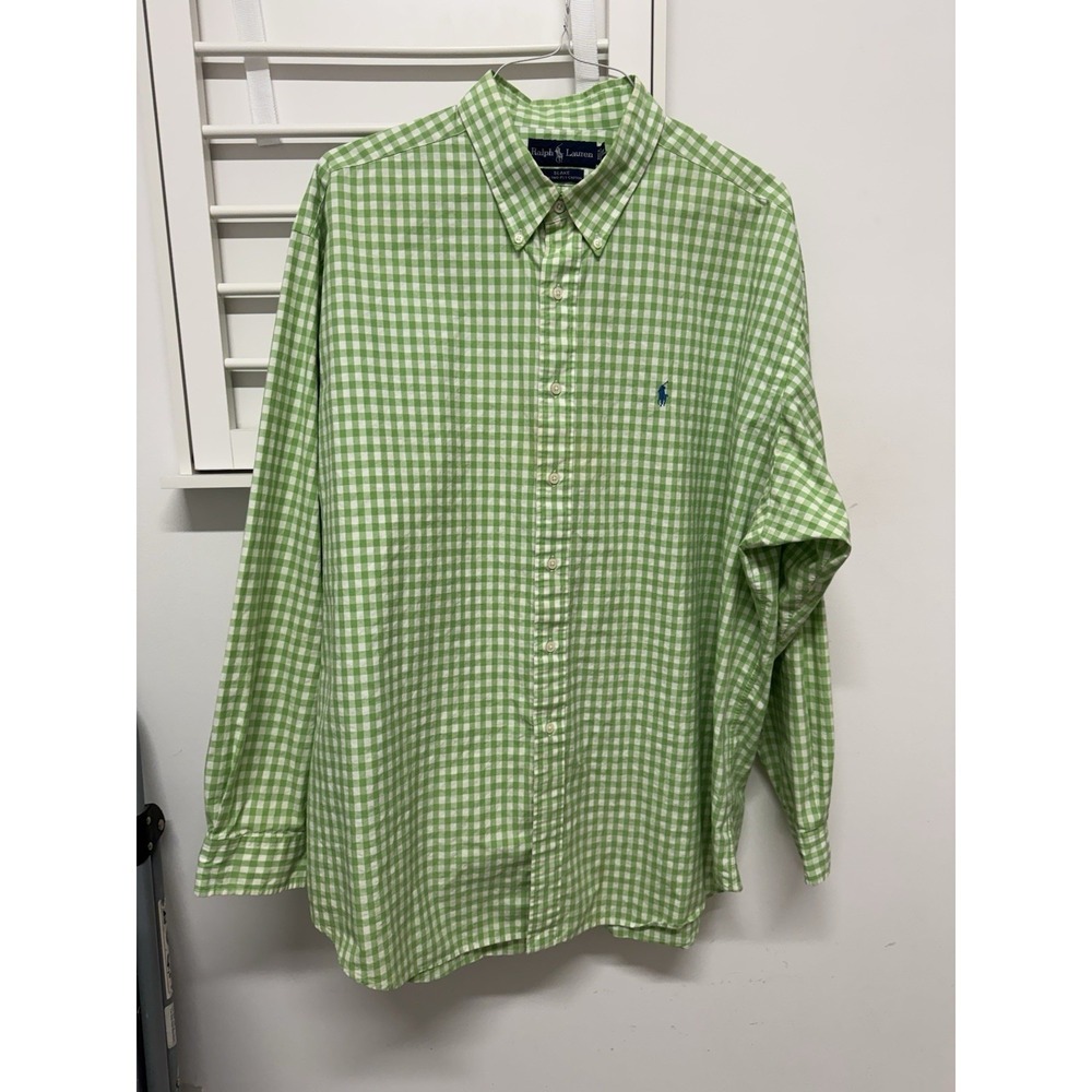 Ralph Lauren Blake Shirt Mens 2XL Green Gingham Relaxed Fit Cotton